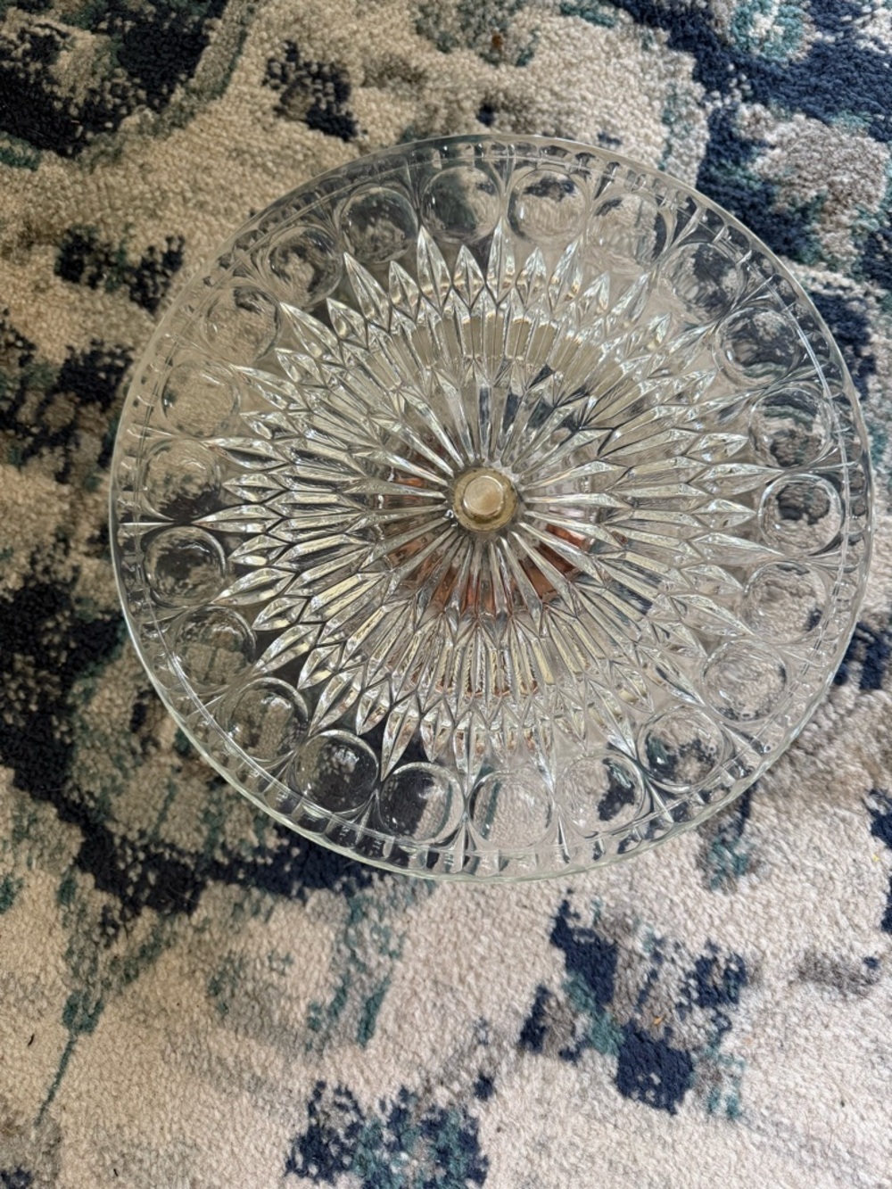 Vintage Glass Cake Stand with Starburst Pattern- possibly Italy -Leonard Silver